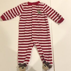 Carter’s Christmas Baby Pajamas Red White Striped Moose Onesie Size 9 months
